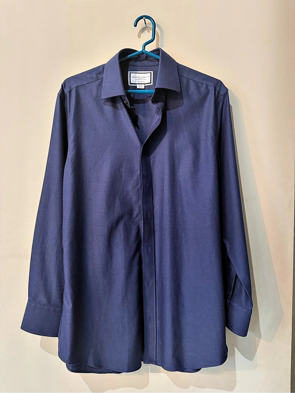 New Charles Tyrwhitt Non-Iron Stretch Texture Shirt Blue 151⁄2 / 32in
